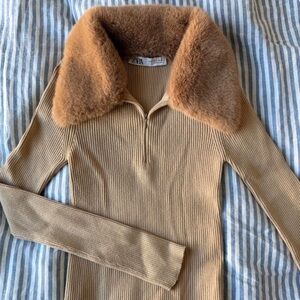 Beige Zara women's ribbed knit sweater